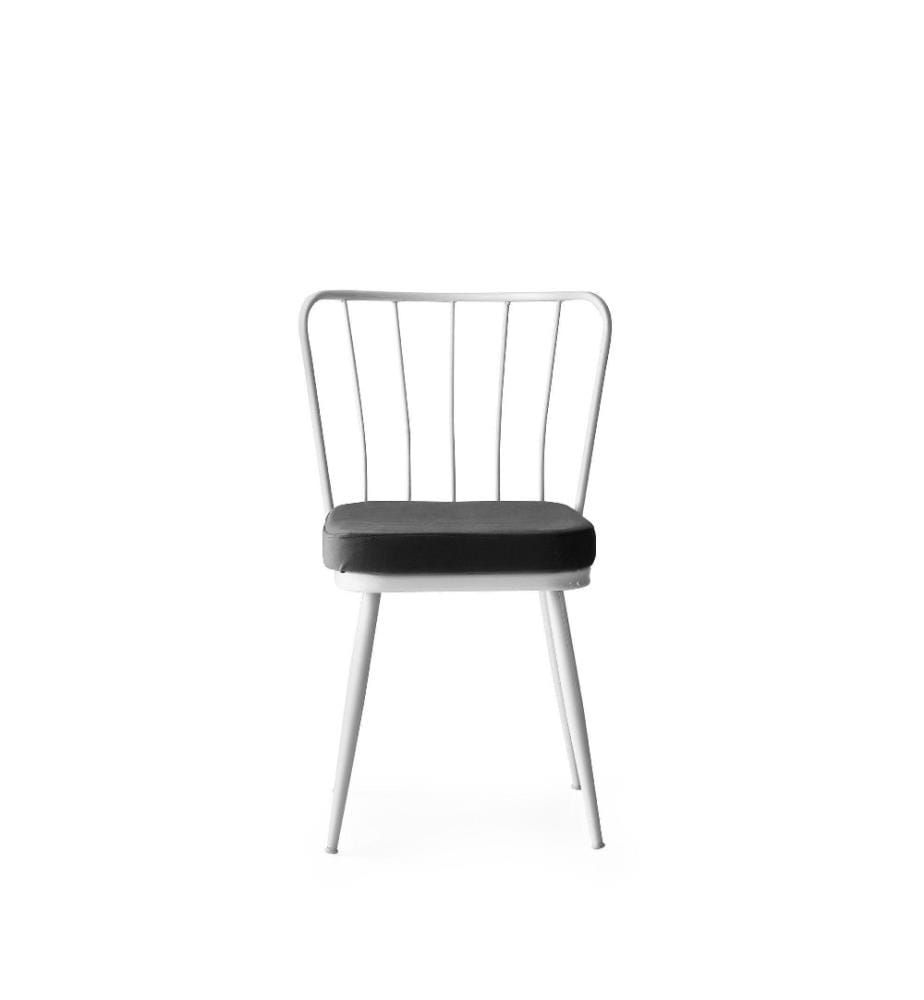 Stuhlset, 4 Teile, Weiss, Metallgestell, Samtstoff - Sitz aus melaminharzbeschichteter Spanplatte