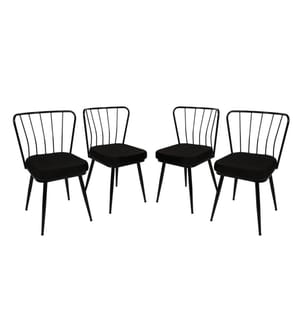 Stuhl-Set, 4-teilig, Schwarz, Metallgestell, Samtstoff - Sitz aus melaminbeschichteter Spanplatte