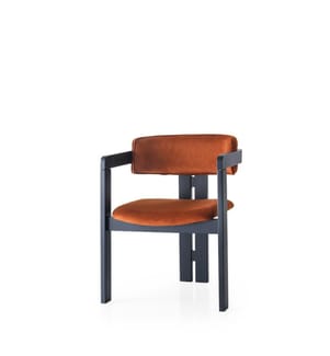 Stuhl, Orange Schwarz, Holzgestell, Samtstoff - Sperrholzsitz