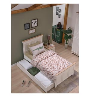 Ausziehbares Bett, 100 % melaminbeschichtete Spanplatte, Creme, Eiche