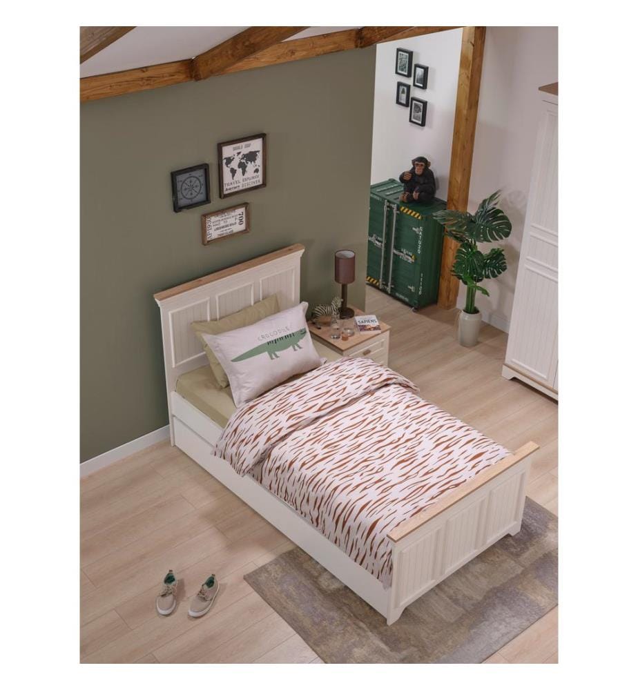 Ausziehbares Bett, 100 % melaminbeschichtete Spanplatte, Creme, Eiche