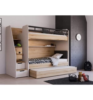 Ausziehbares Bett, 100 % melaminbeschichtete Spanplatte, Creme, Eiche