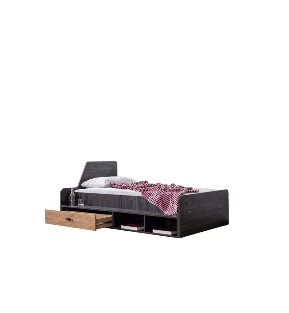 Einzelbettgestell, 100 % melaminbeschichtete Spanplatte, Anthrazit, Braun