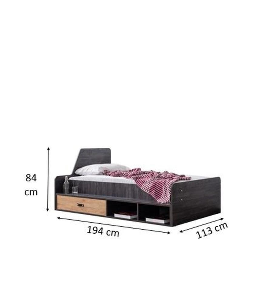 Einzelbettgestell, 100 % melaminbeschichtete Spanplatte, Anthrazit, Braun