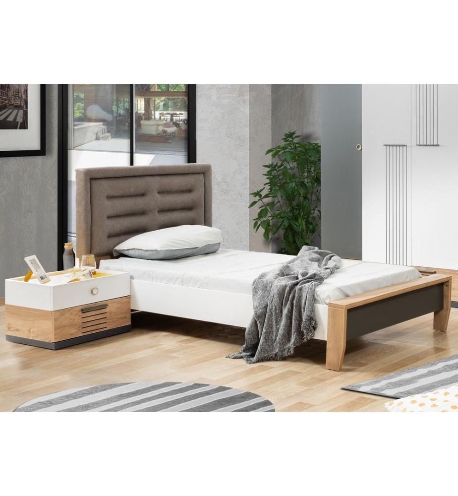 Einzelbettgestell, 100 % melaminbeschichtete Spanplatte, Weiss, Anthrazit, Gelb, Braun