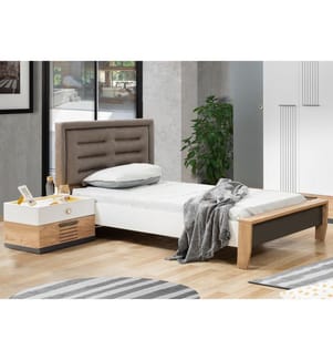 Einzelbettgestell, 100 % melaminbeschichtete Spanplatte, Weiss, Anthrazit, Gelb, Braun