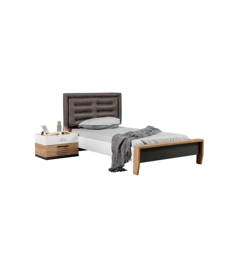 Einzelbettgestell, 100 % melaminbeschichtete Spanplatte, Weiss, Anthrazit, Gelb, Braun