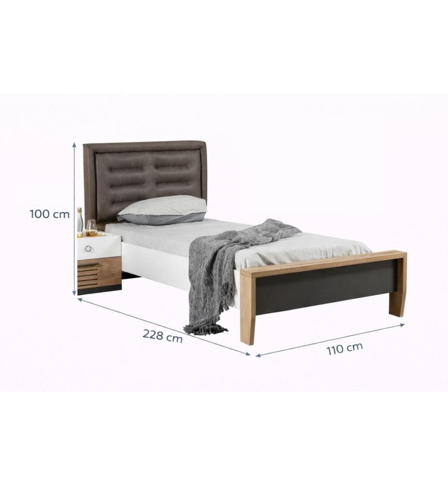 Einzelbettgestell, 100 % melaminbeschichtete Spanplatte, Weiss, Anthrazit, Gelb, Braun