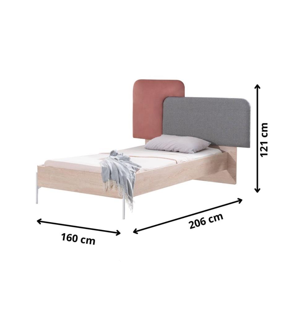 Einzelbettgestell, 100 % melaminbeschichtete Spanplatte, Braun, Rosa