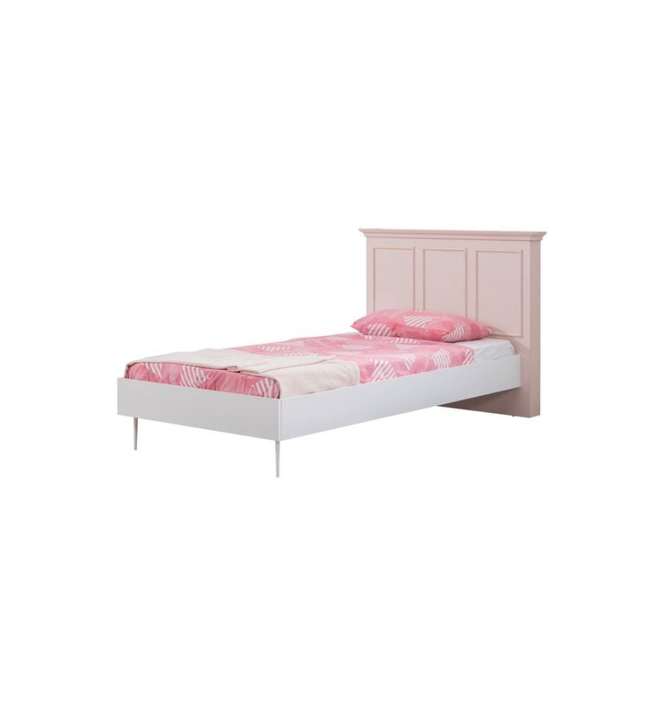 Einzelbettgestell, 100 % melaminbeschichtete Spanplatte, Rosa, Weiss