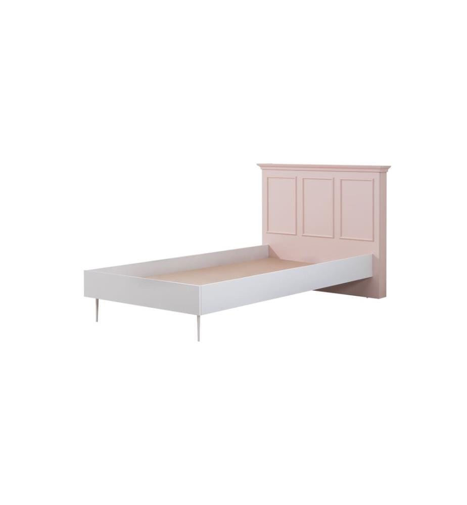 Einzelbettgestell, 100 % melaminbeschichtete Spanplatte, Rosa, Weiss