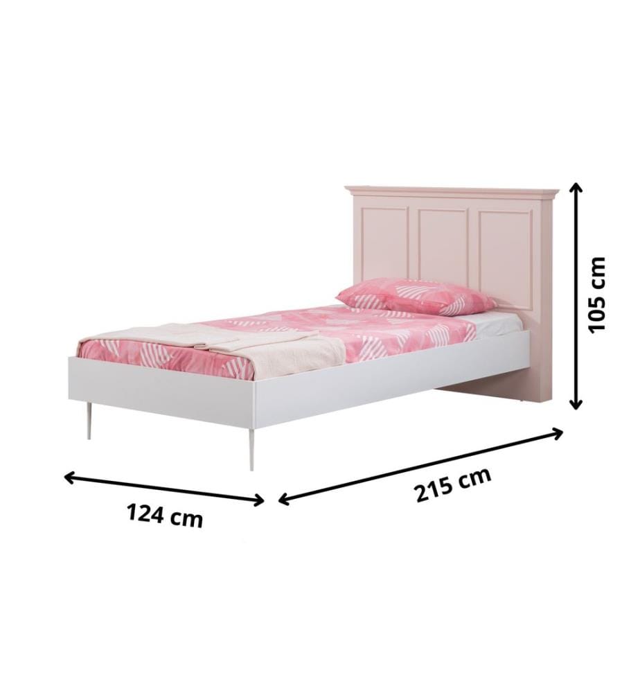 Einzelbettgestell, 100 % melaminbeschichtete Spanplatte, Rosa, Weiss