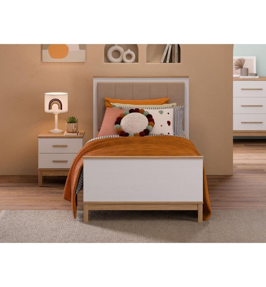 Einzelbettgestell, 100 % melaminbeschichtete Spanplatte, Holz, Weisseiche