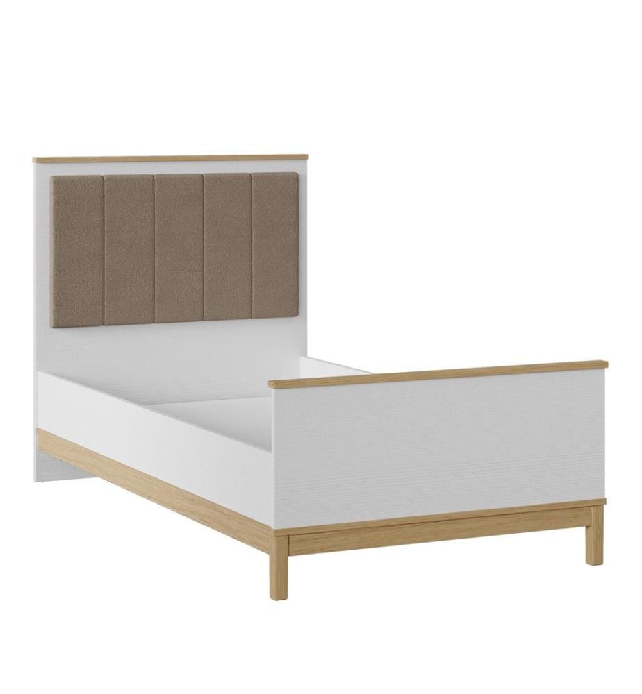 Einzelbettgestell, 100 % melaminbeschichtete Spanplatte, Holz, Weisseiche