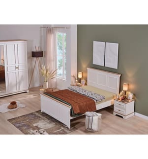 Einzelbettgestell, 100 % melaminbeschichtete Spanplatte, Creme, Eiche