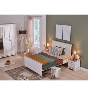 Einzelbettgestell, 100 % melaminbeschichtete Spanplatte, Creme, Eiche