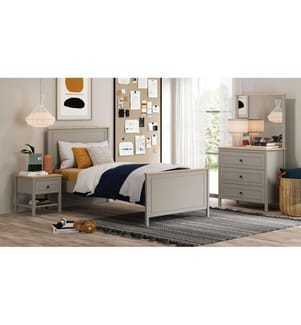 Einzelbettgestell, 100 % melaminbeschichtete Spanplatte, Grau, Eiche