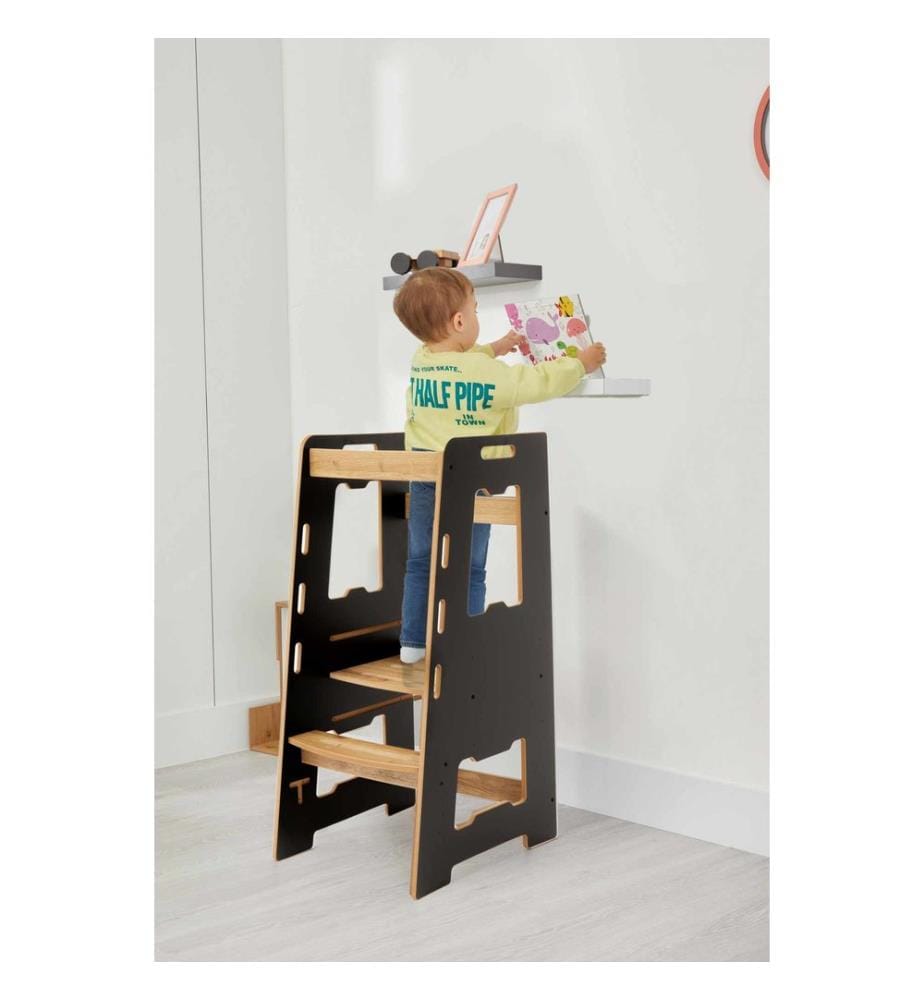 Lernturm, 100 % MDF, Schwarz, Natur