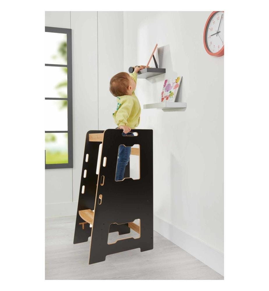 Lernturm, 100 % MDF, Schwarz, Natur