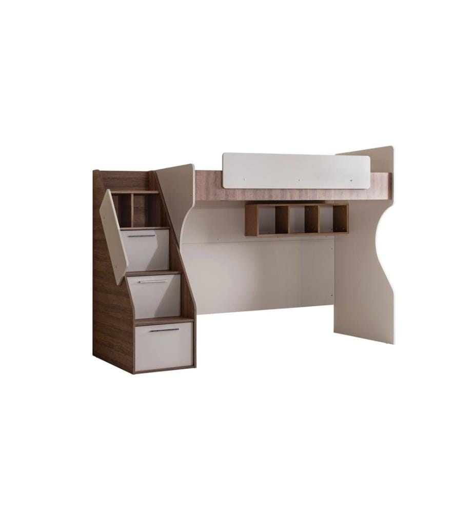 Etagenbett, 100 % melaminbeschichtete Spanplatte, Creme, Braun