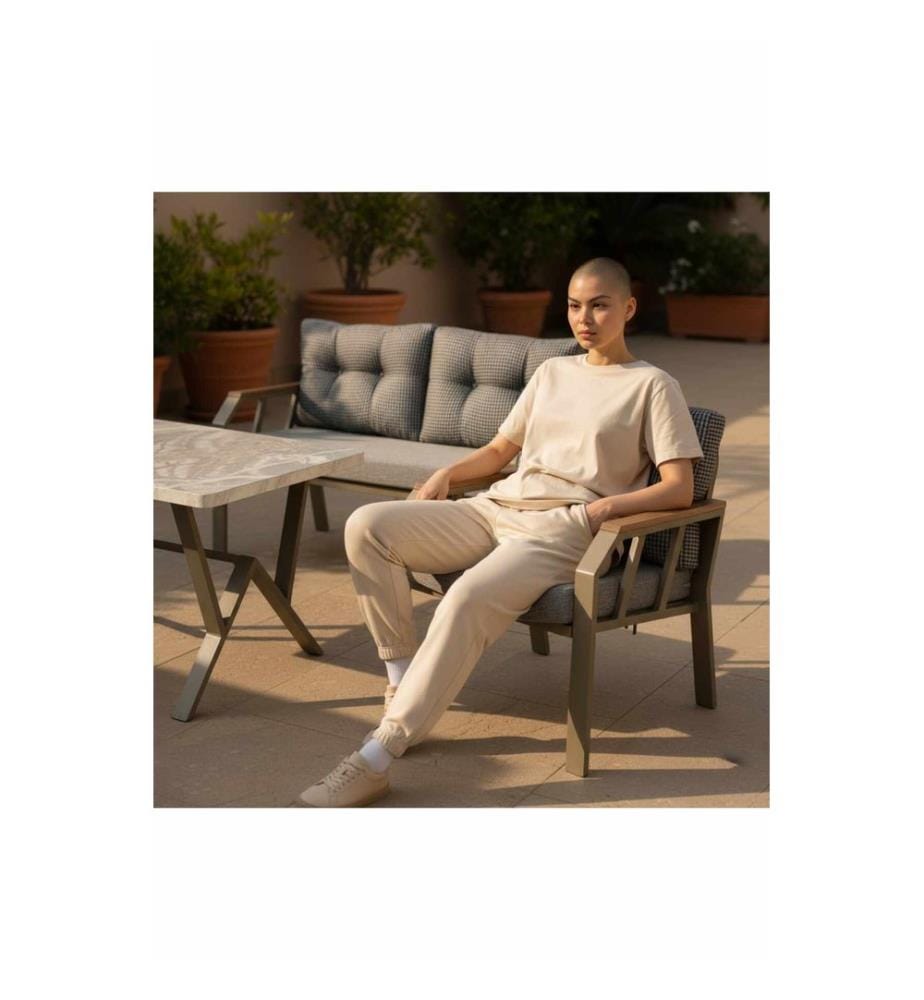 Ensemble de salon de jardin, 100 % métal, noir, blanc, or