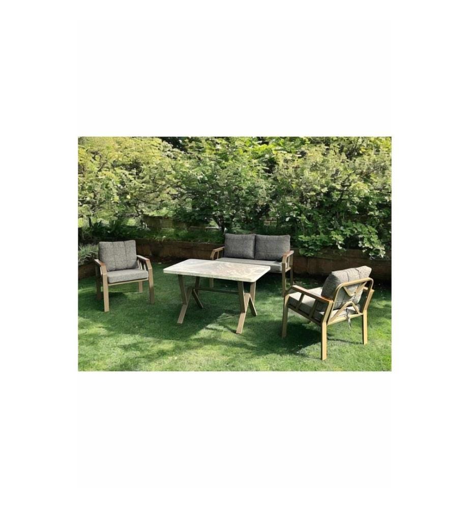 Gartenlounge-Set, 100 % Metall, Honig, Grau