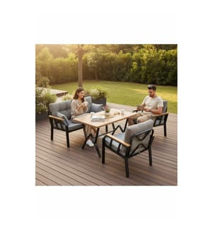Gartenlounge-Set, 100 % Metall, Schwarz, Weiss