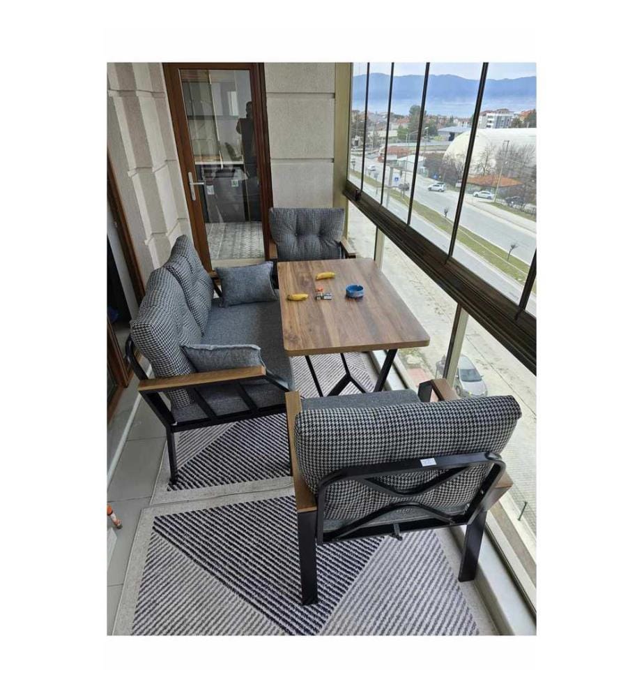 Gartenlounge-Set, 100 % Metall, Schwarz, Weiss