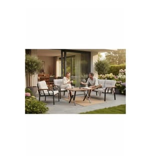 Gartenlounge-Set, 100 % Metall, Creme, Schwarz