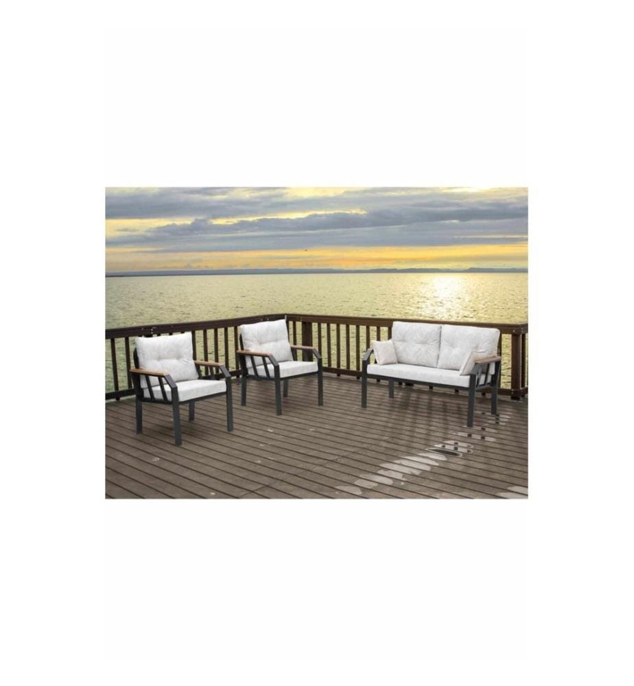 Gartenlounge-Set, 100 % Metall, Creme, Schwarz