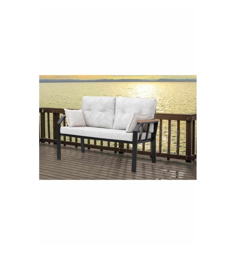 Gartenlounge-Set, 100 % Metall, Creme, Schwarz