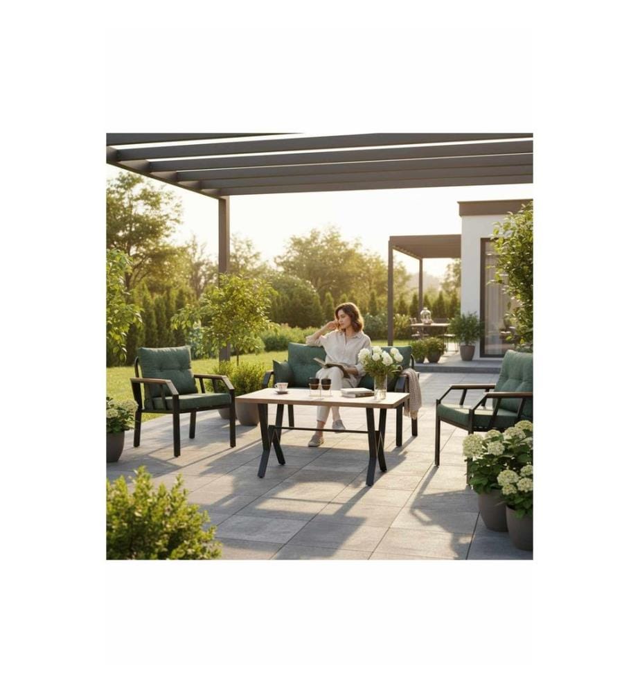 Gartenlounge-Set, 100 % Metall, Grün, Schwarz