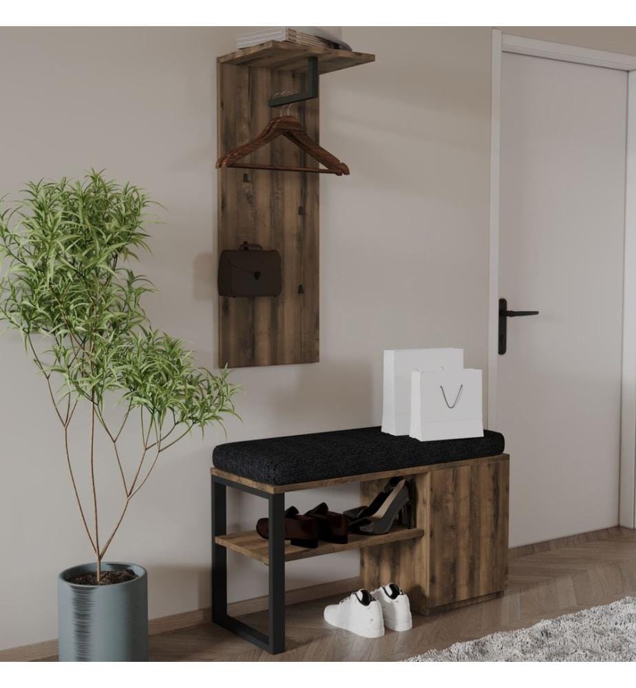 Garderobenständer-Set, 100 % melaminbeschichtete Spanplatte, Antik-Walnuss