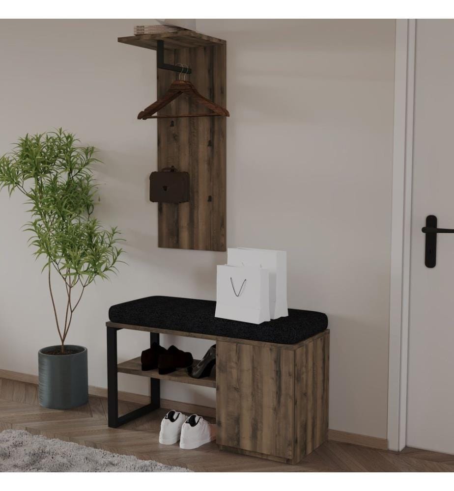 Garderobenständer-Set, 100 % melaminbeschichtete Spanplatte, Antik-Walnuss
