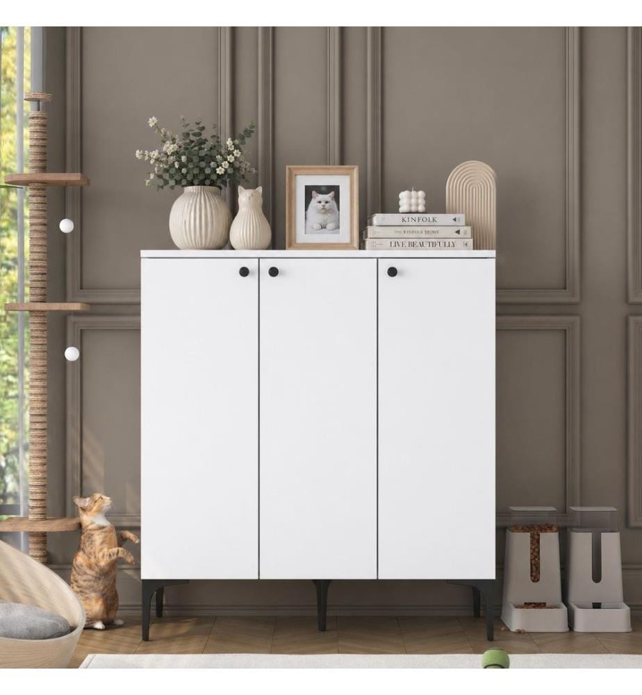 Katzenhaus aus Holz, 100 % melaminbeschichtete E1-Qualitätsspanplatte, Weiss