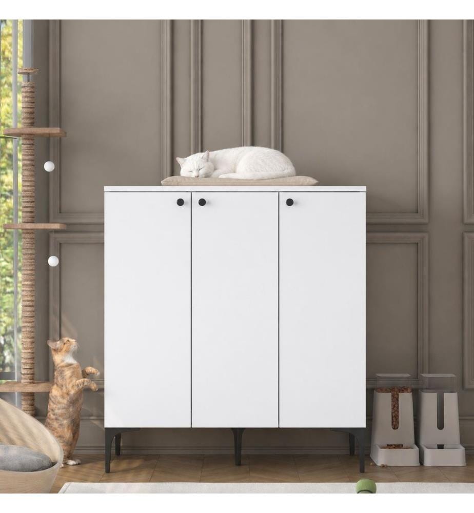 Katzenhaus aus Holz, 100 % melaminbeschichtete E1-Qualitätsspanplatte, Weiss