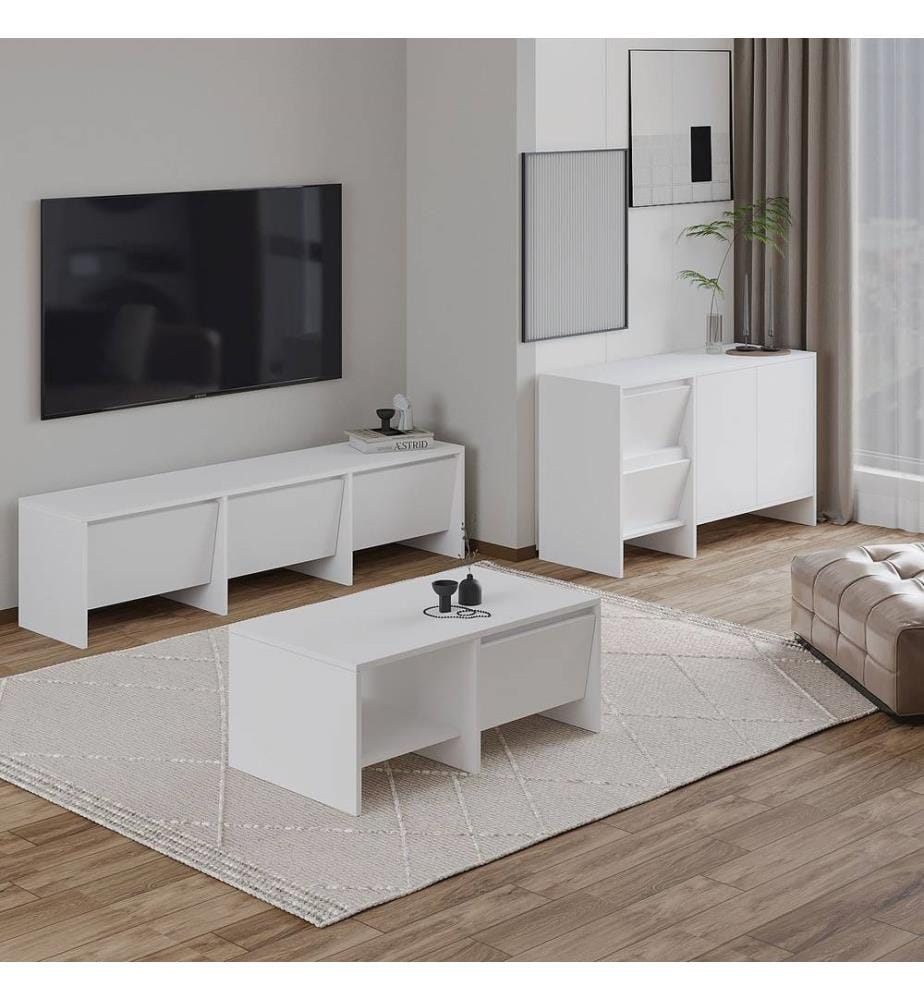 Wohnzimmermöbel-Set, 100 % melaminbeschichtete Spanplatte, Weiss