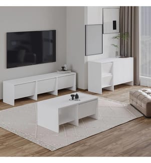 Wohnzimmermöbel-Set, 100 % melaminbeschichtete Spanplatte, Weiss