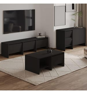 Wohnzimmermöbel-Set, 100 % melaminbeschichtete Spanplatte, Schwarz