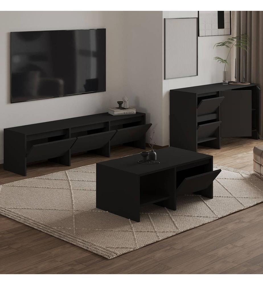 Wohnzimmermöbel-Set, 100 % melaminbeschichtete Spanplatte, Schwarz