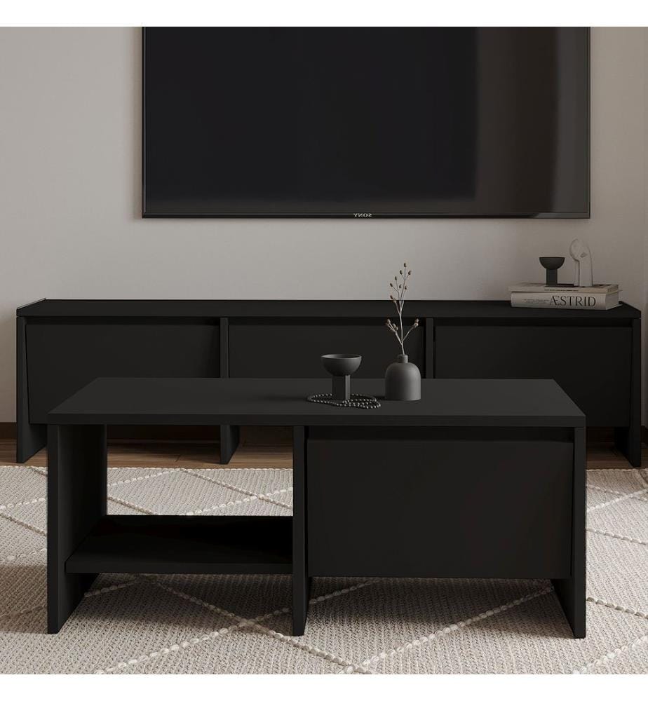 Wohnzimmermöbel-Set, 100 % melaminbeschichtete Spanplatte, Schwarz