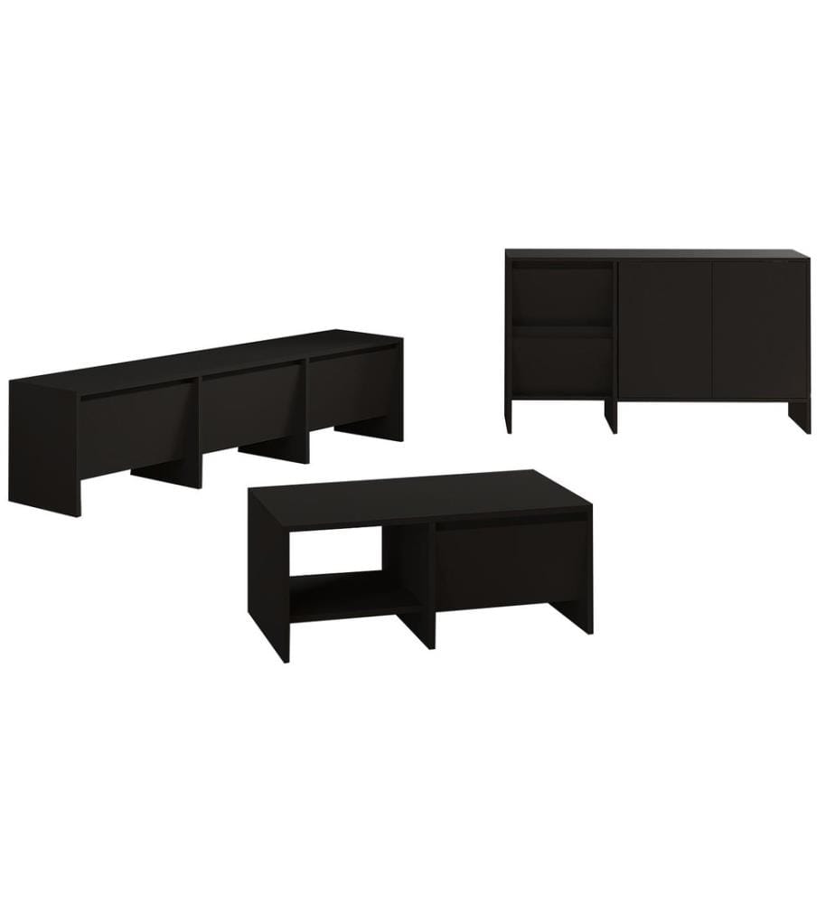 Wohnzimmermöbel-Set, 100 % melaminbeschichtete Spanplatte, Schwarz