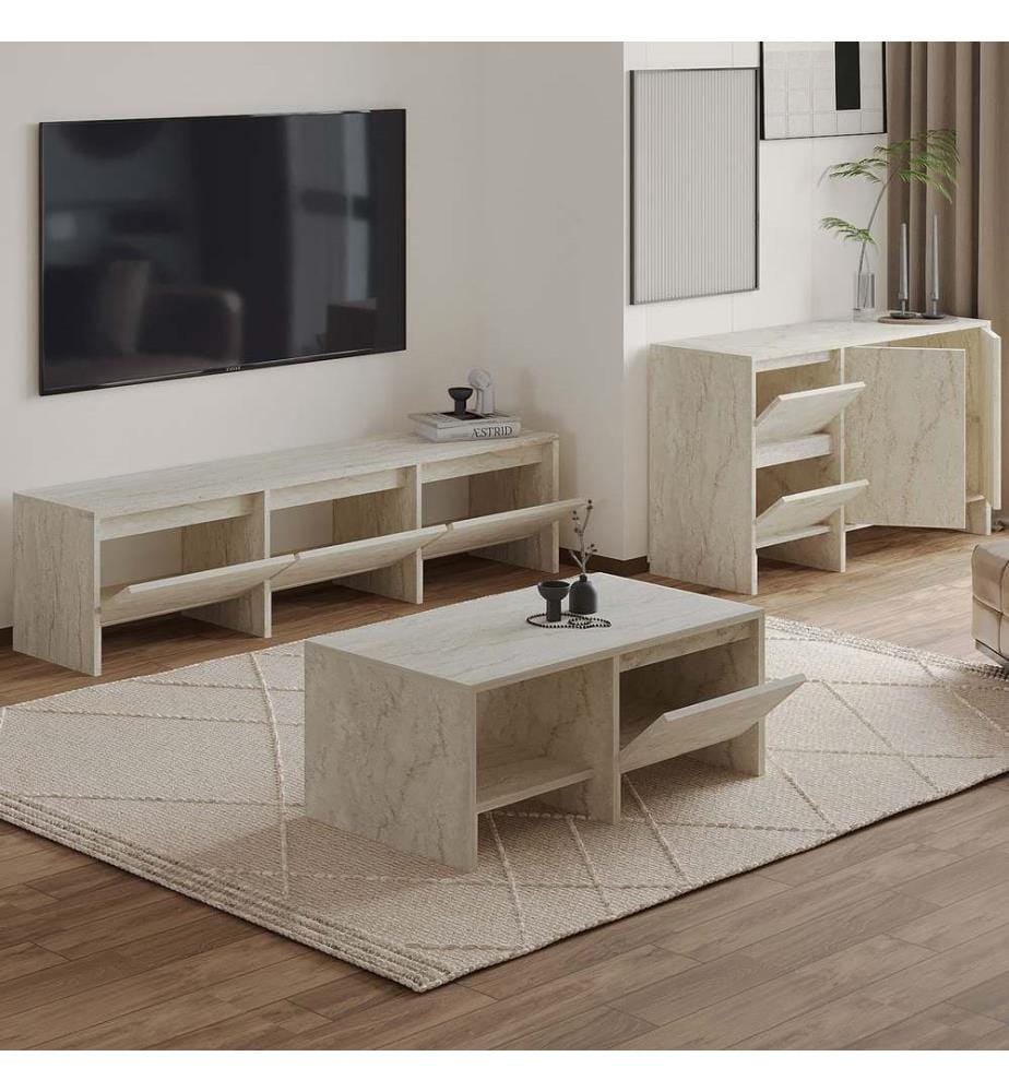 Wohnzimmermöbel-Set, 100 % melaminbeschichtete Spanplatte, Travertin