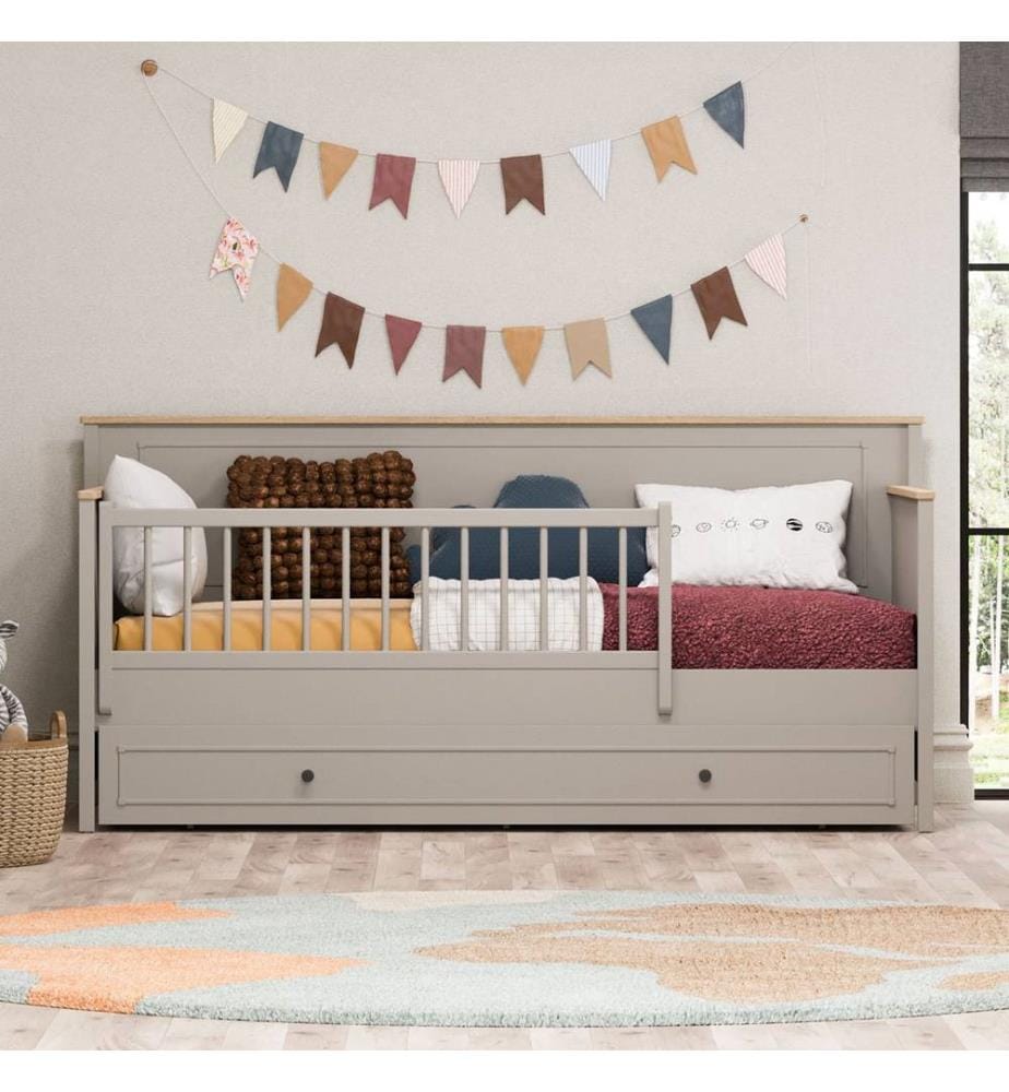 Bettschutzgitter, 100 % MDF, Grau, Eiche