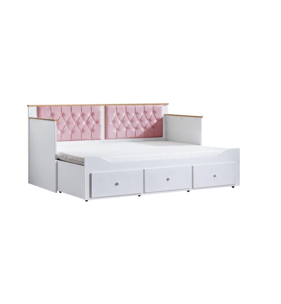 Tagesbett, 100 % melaminbeschichtete Spanplatte, Weiss, Rosa