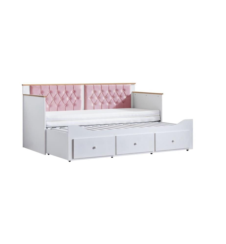 Tagesbett, 100 % melaminbeschichtete Spanplatte, Weiss, Rosa