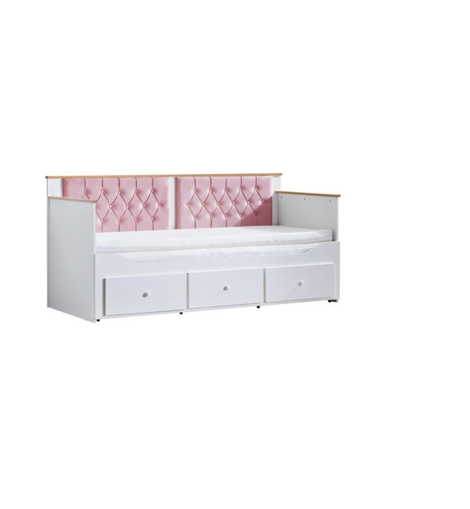 Tagesbett, 100 % melaminbeschichtete Spanplatte, Weiss, Rosa