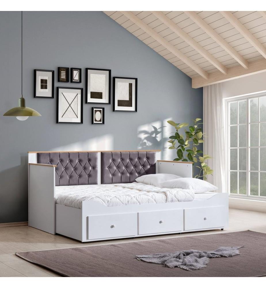 Tagesbett, 100 % melaminbeschichtete Spanplatte, Weiss, Anthrazit