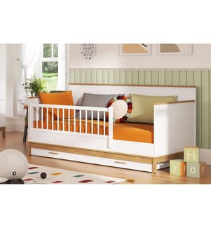 Ausziehbares Tagesbett, 100 % melaminbeschichtete Spanplatte, Holz, Weisseiche