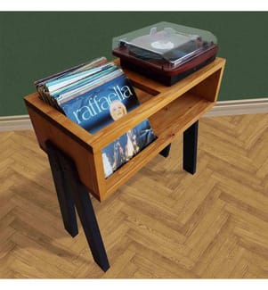 Plattenspielerständer, 100 % Kiefernholz, Teak, Schwarz